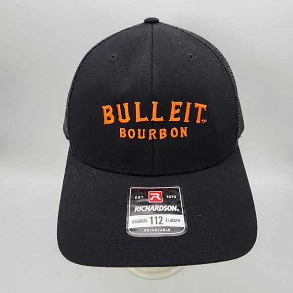 Bulleit Bourbon Hat Cap Black Structured Mesh Back Embroidered Adjustable Casual - Picture 1 of 6